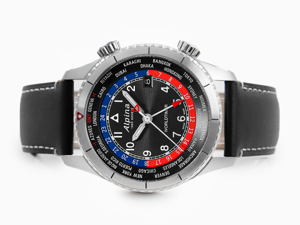 Montre à Quartz Alpina Startimer Pilot Worldtimer, 41 mm, Noir, AL-255BRB4S26