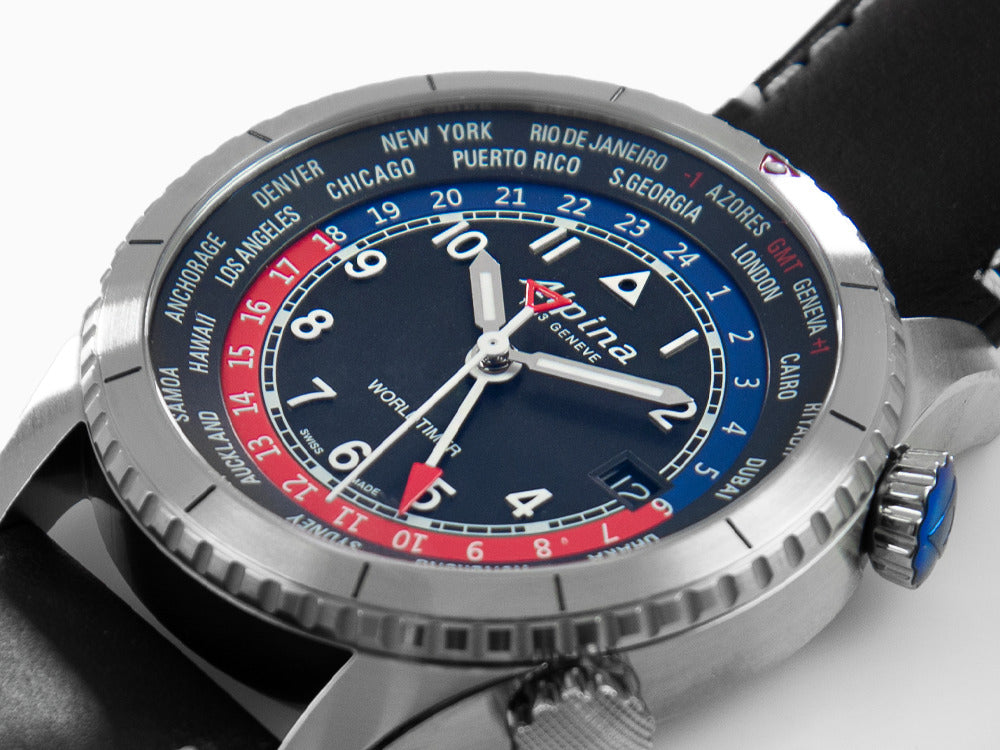 Montre à Quartz Alpina Startimer Pilot Worldtimer, 41 mm, Noir, AL-255BRB4S26
