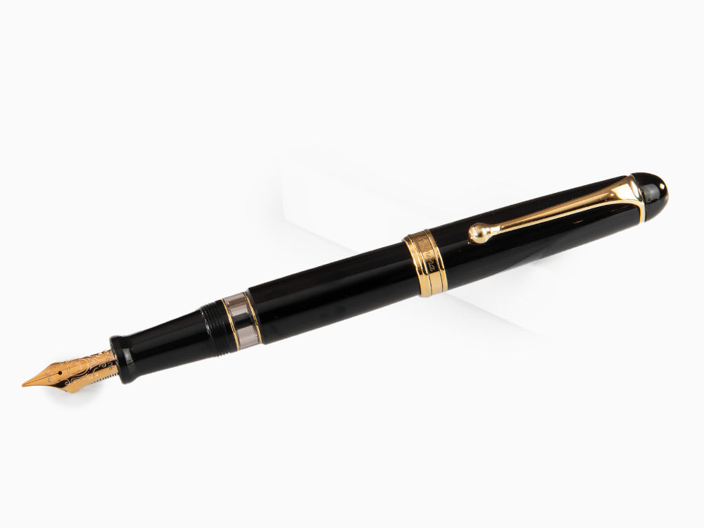 Stylo Plume Aurora 88 Big, Résine Noire, Plaqué or, 800