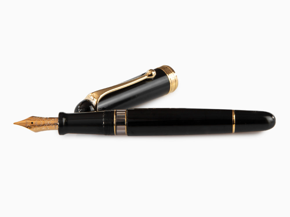 Stylo Plume Aurora 88 Big, Résine Noire, Plaqué or, 800