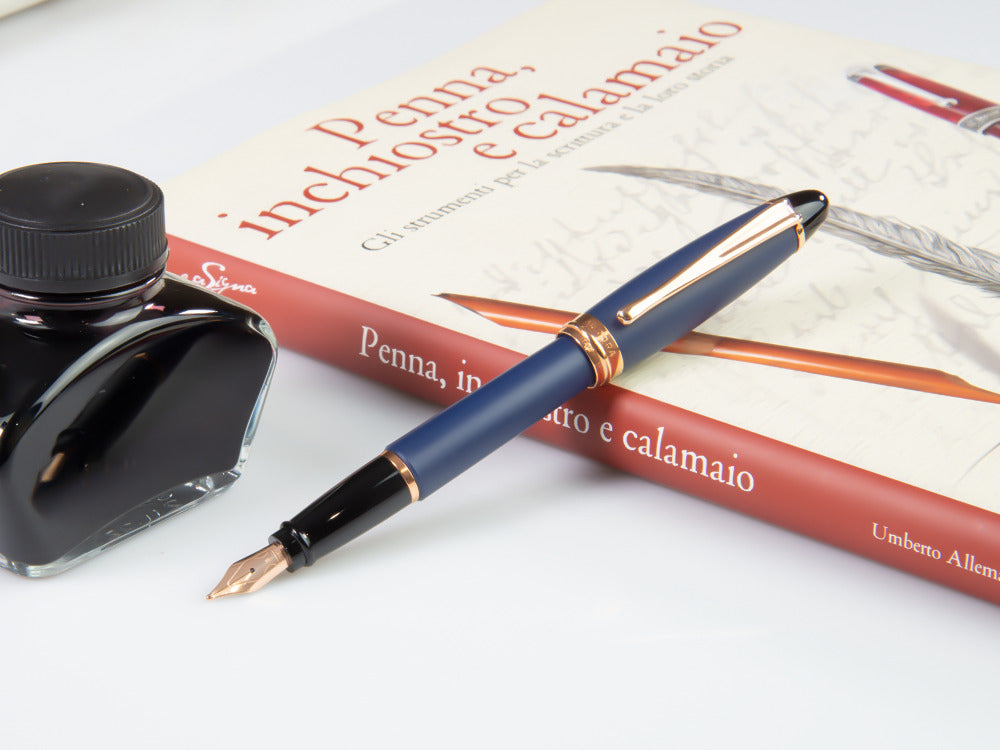 Stylo Plume Aurora Ipsilon Matt, Résine, Bleu, Attributs Or Rose