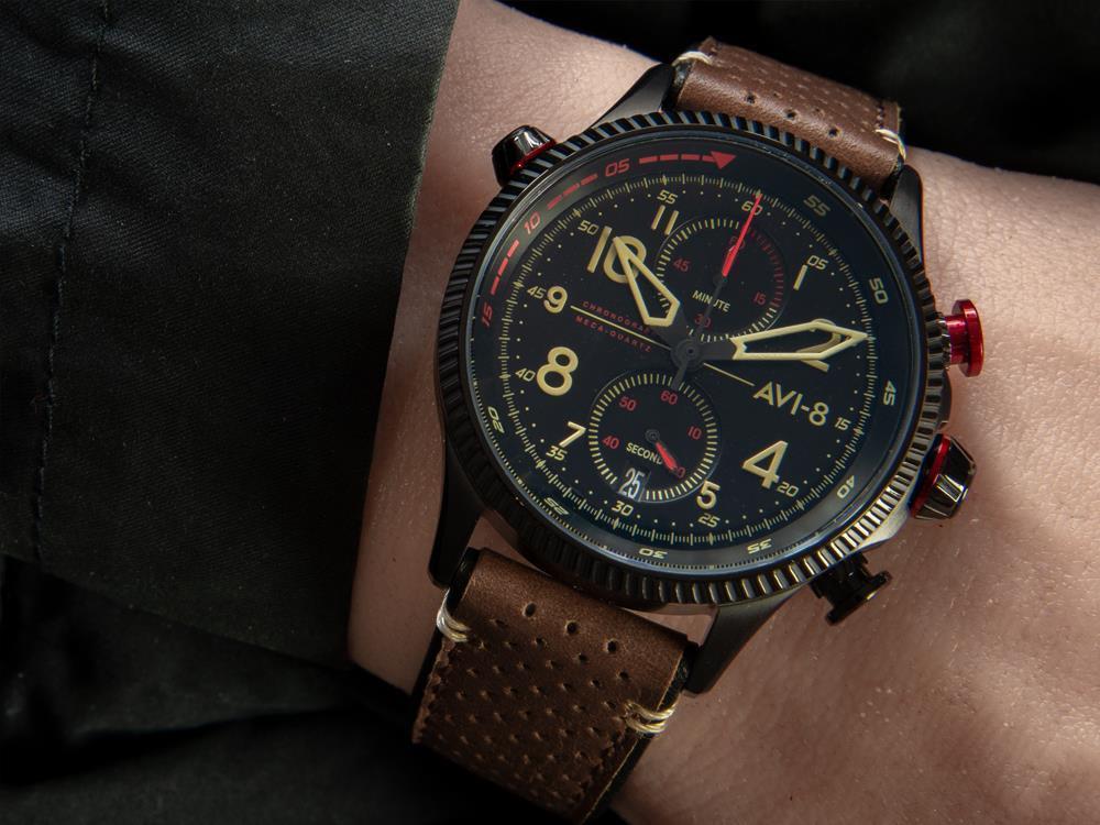 Montre à Quartz AVI-8 Hawker Hunter Duke Chronograph Tangmere, Noir, AV-4080-04