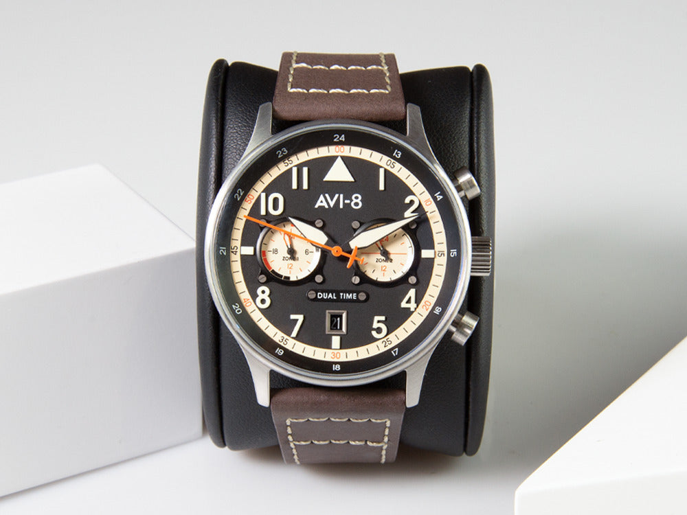Montre à Quartz AVI-8 Hawker Hurricane Carey Dual Time Manston, Noir, AV-4088-01