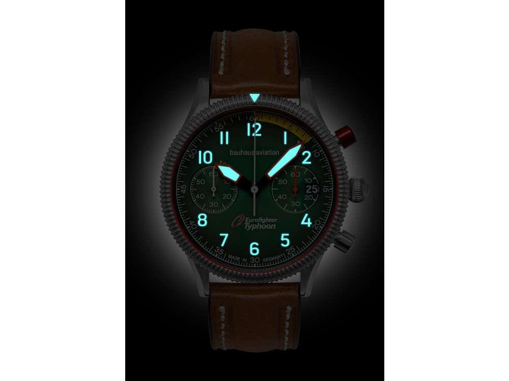 Montre à Quartz Bauhaus Aviation, Vert, 41 mm, Chronographe, Jour, 2576-4