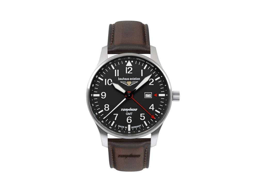 Montre à Quartz Bauhaus Aviation Tornado GMT, Noir, 42 mm, Jour, 2744-2
