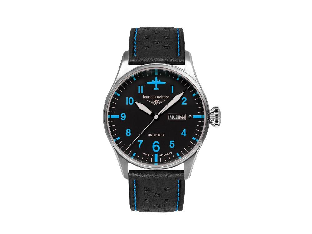 Montre Automatique Bauhaus Aviation Tornado, Noir, 42 mm, Jour et Date, 2766-3