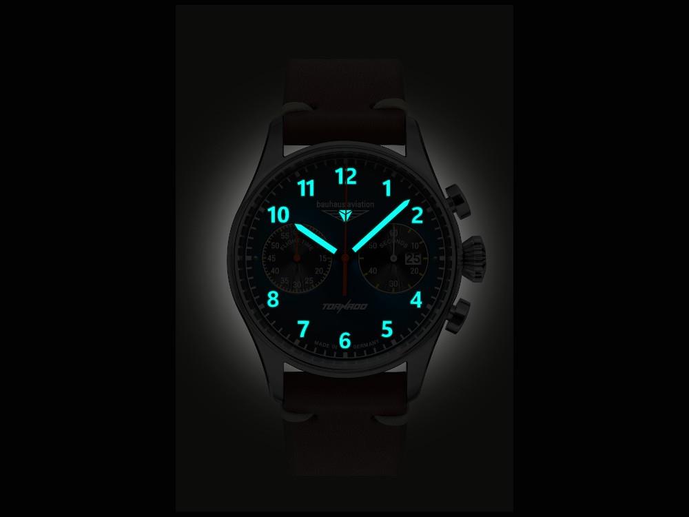 Montre à Quartz Bauhaus Aviation Tornado, Bleu, 42 mm, Chronographe, 2772-3
