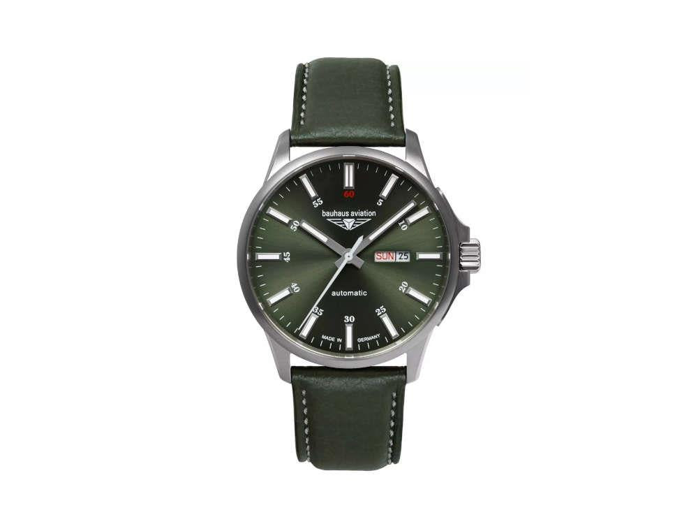 Montre Automatique Bauhaus Aviation, Titane, Vert, 42 mm, Day, 8205, 2866-4
