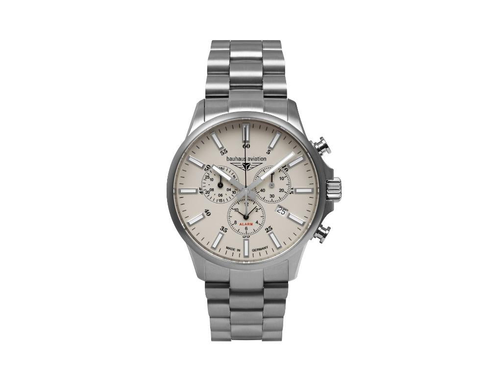 Montre à Quartz Bauhaus Aviation Titanium, Beige, 42 mm, Chronographe, 2880M-5