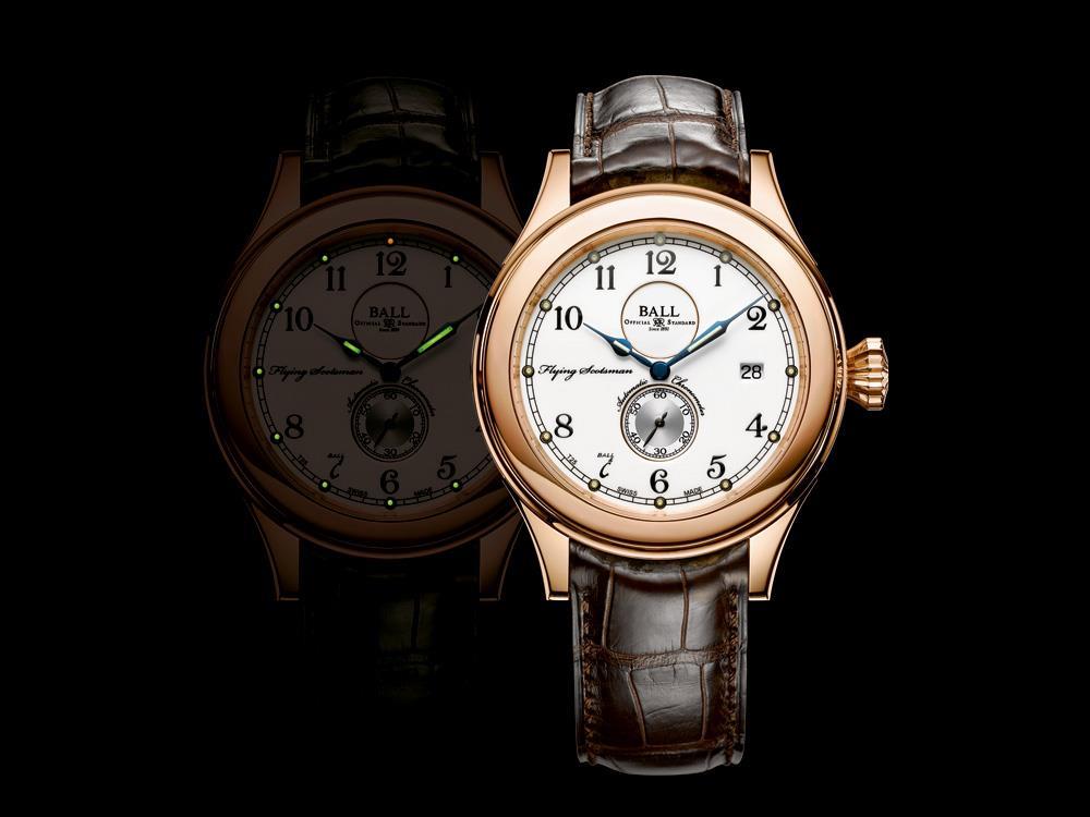 Montre Ball Trainmaster Flying Scotsman, Bracelet de cuir, Ed.Limitée, COSC