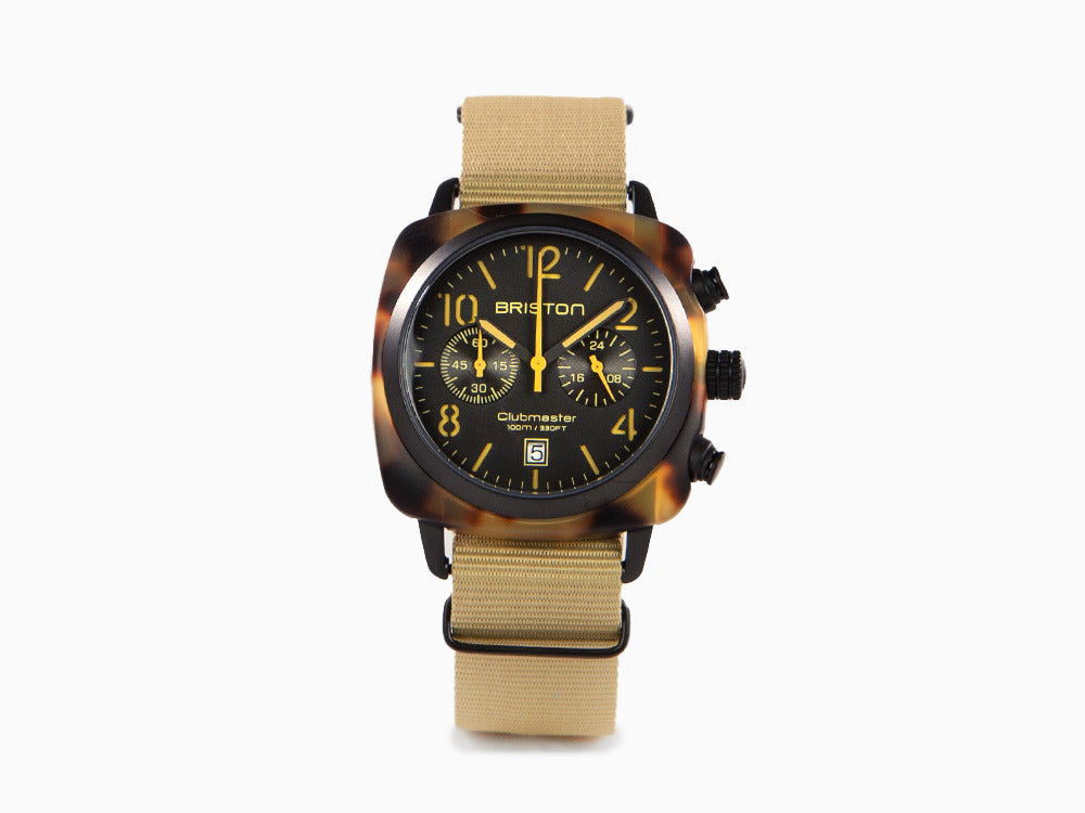 Montre Briston Clubmaster Classic Safari, Noir, 40 mm, 14140.PBAM.TS.5.NK