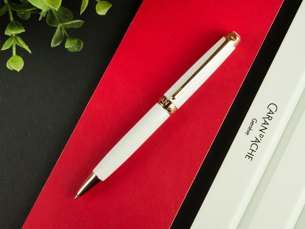Stylo bille Caran d´Ache Léman Slim White Rosegold, Laque, Blanc, 4781.001