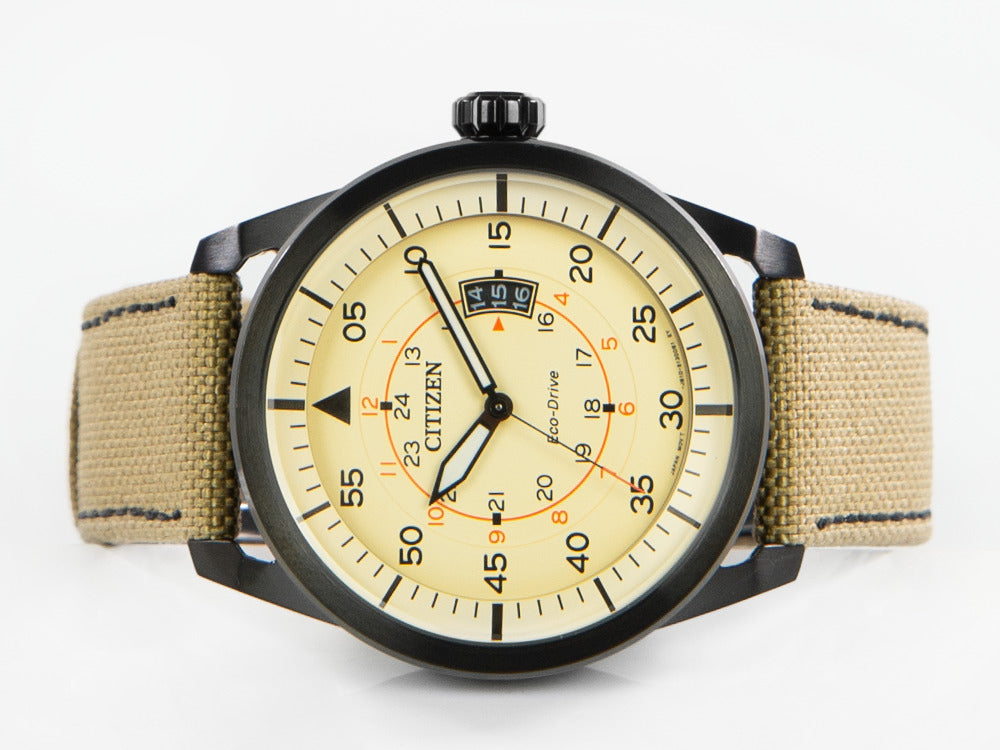 Montre à Quartz Citizen OF Aviator, Beige, 45 mm, Textile, 10 atm, AW1365-19P