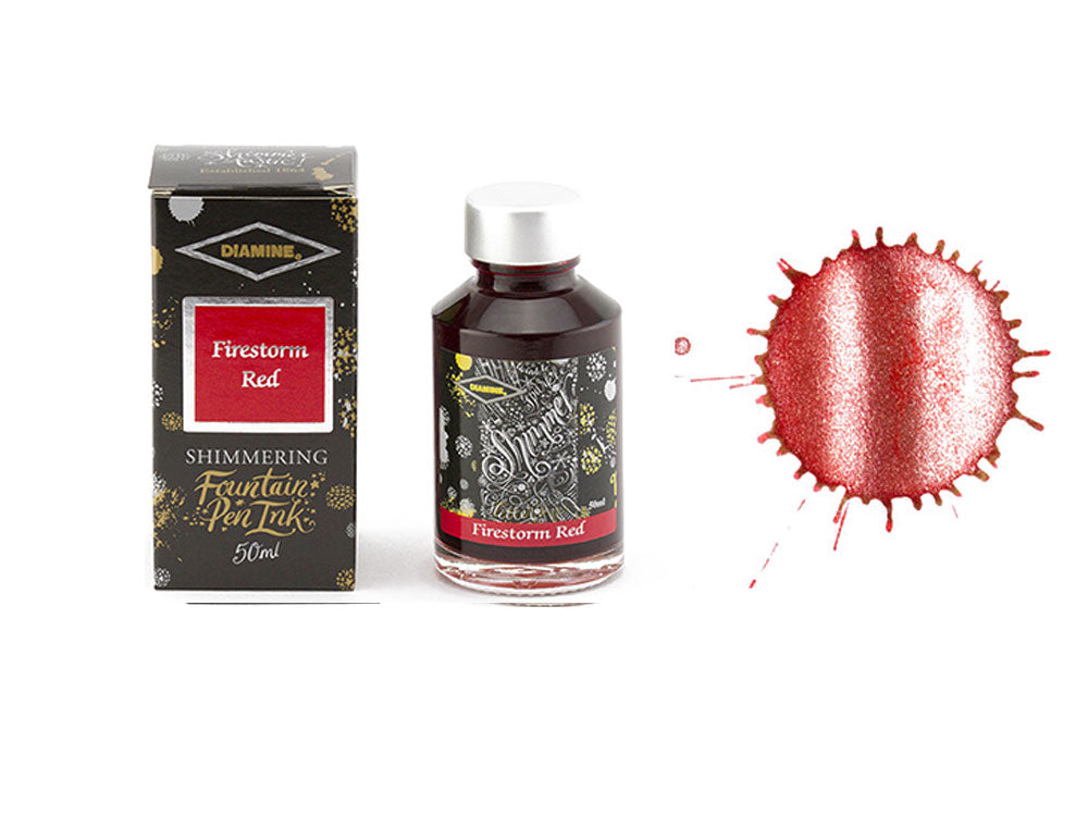 Encrier Diamine Shimmering Firestorm Red, 50ml, Rouge, Verre