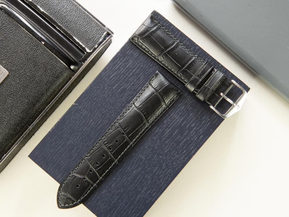 Bracelet Hirsch Cuir gaufré exotique, Cuir de Veau, Noir, 24 mm, 01028050-2-24