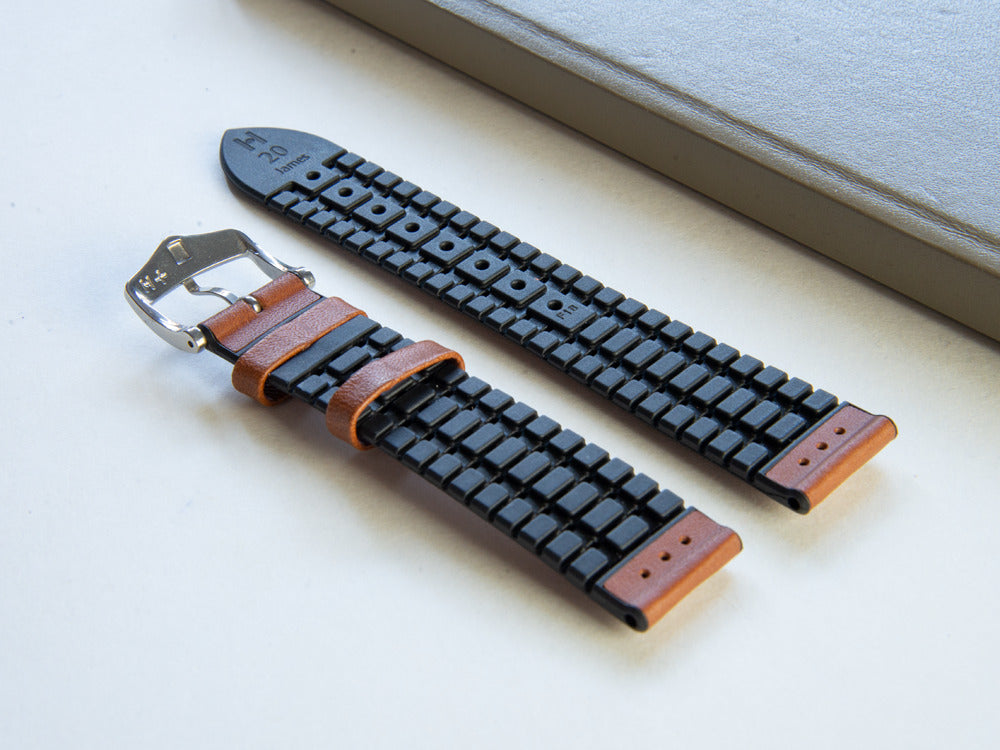 Bracelet Hirsch Cuir de veau, Marron Heavy Calf, Blanc, 22 mm, 01475010-2-22