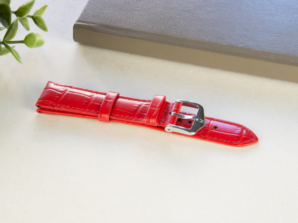 Bracelet Hirsch Cuir gaufré exotique Louisianalook, Rouge, 18 mm, 03427120-2-18