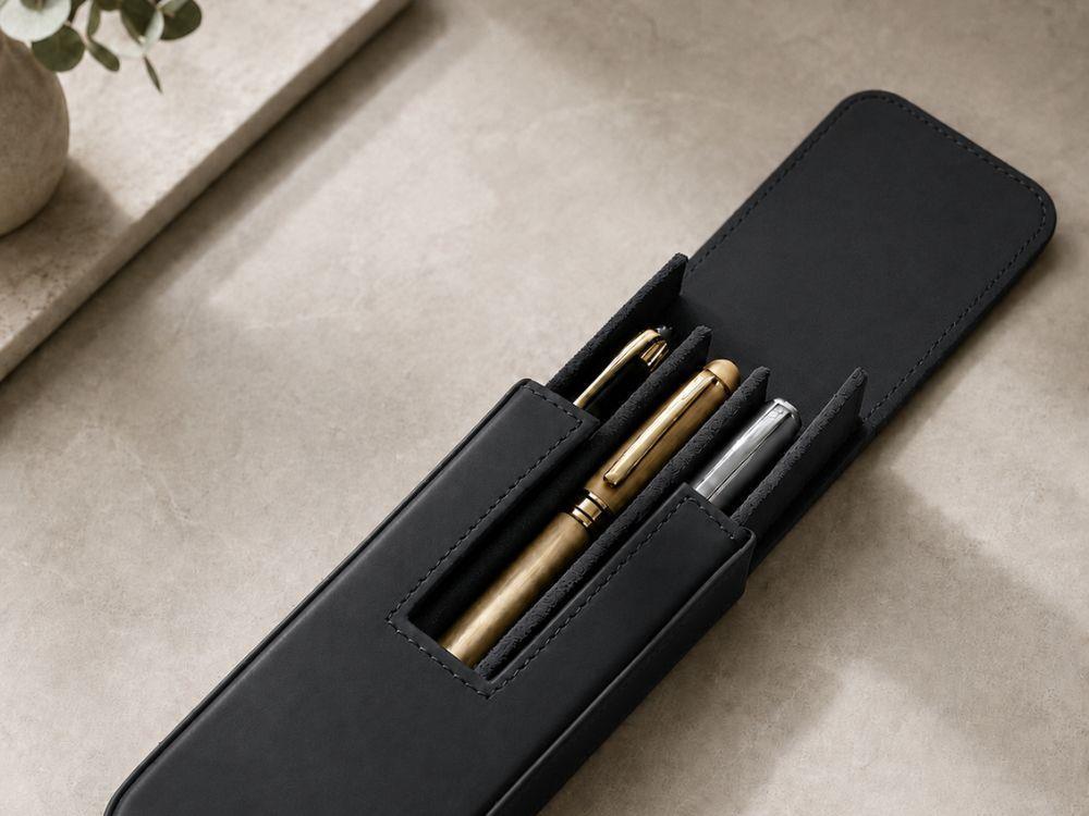 Étui à stylos Iguana Noir pour 3 articles d'écriture, PEN-CASE-BLACK-3