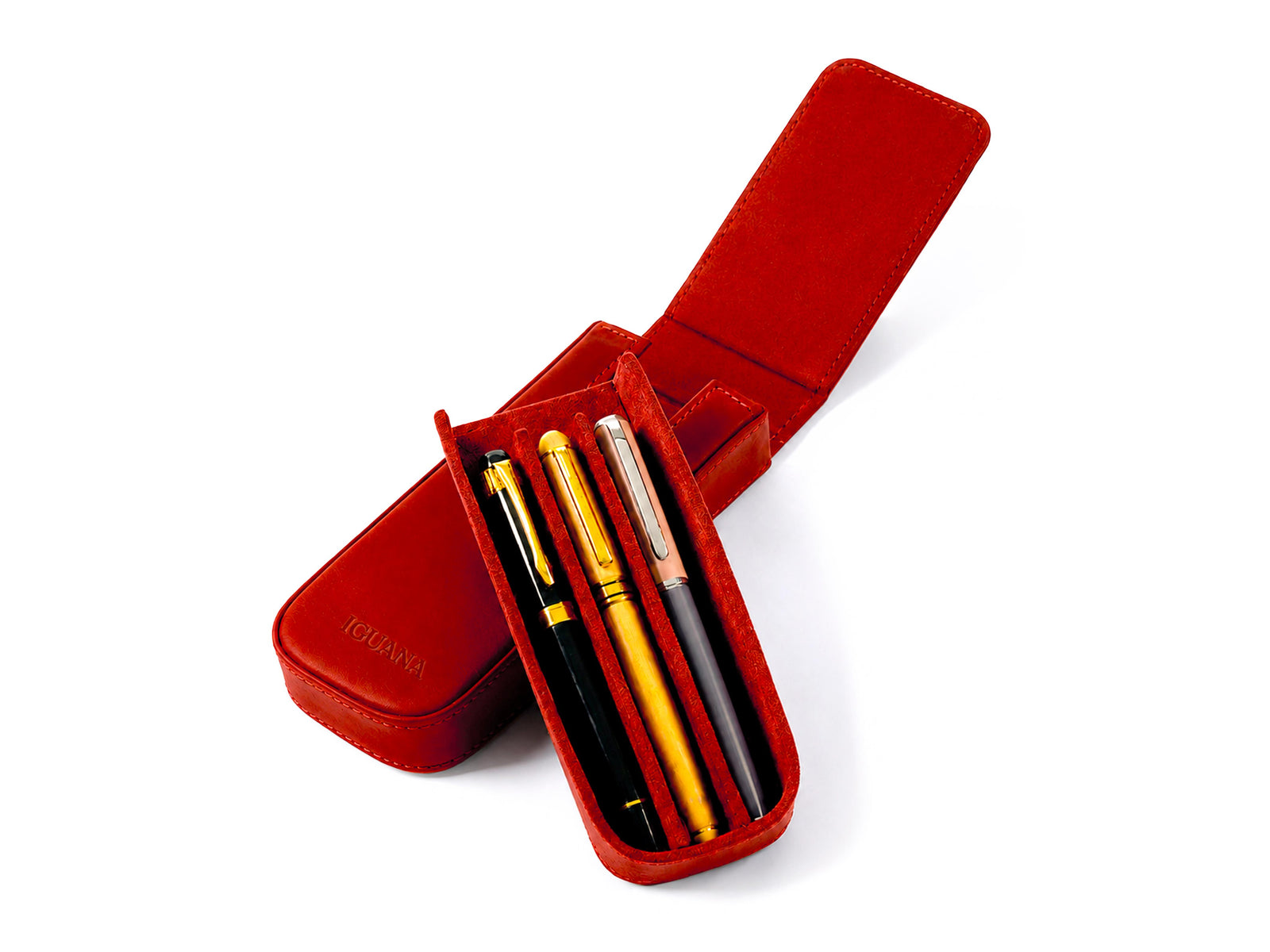 Étui à stylos Iguana Rouge pour 3 articles d'écriture, PEN-CASE-RED-3