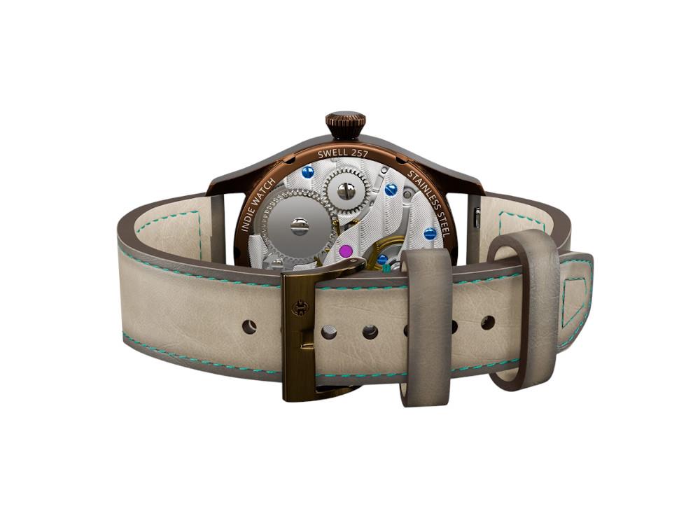 Montre Automatique Indie Watch Swell, PVD Bronze, Bleu Clair, 42 mm, 257HB