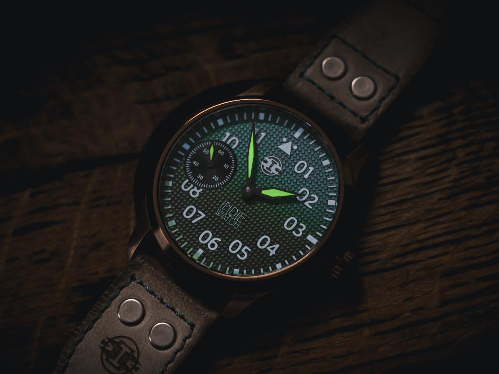 Montre Automatique Indie Watch Swell, PVD Bronze, Bleu Clair, 42 mm, 257HB