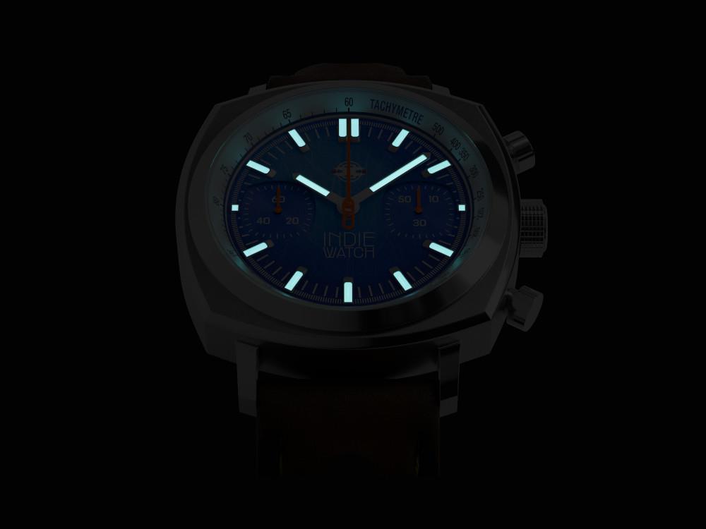Montre à Quartz Indie Watch Strum, Bleu, 42 mm, Chronographe, 521K