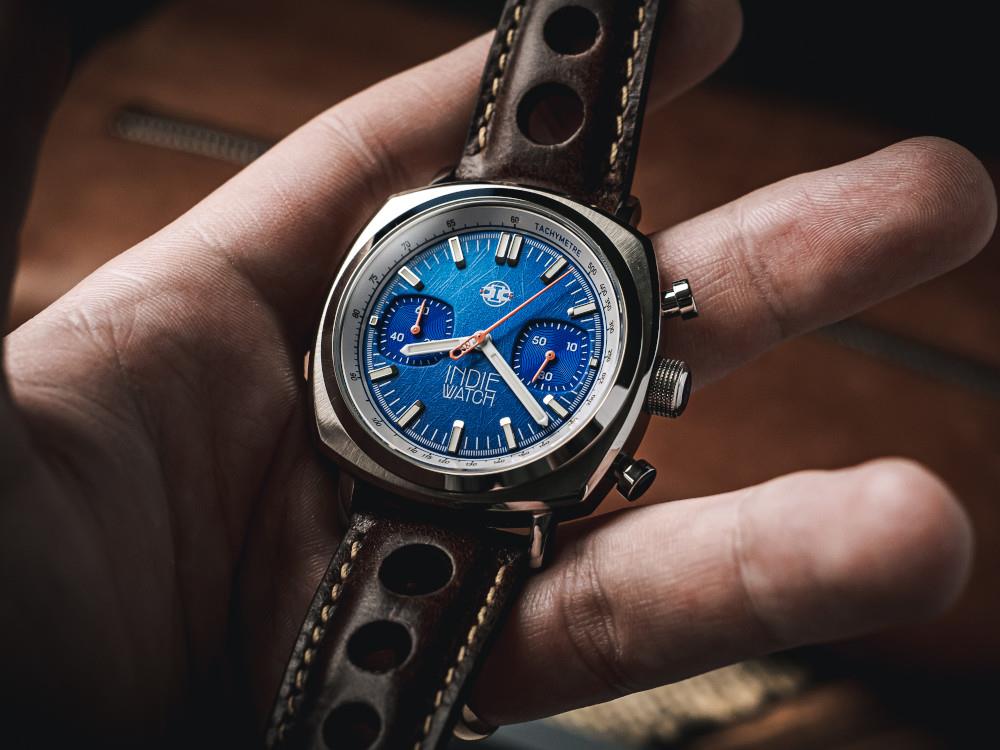 Montre à Quartz Indie Watch Strum, Bleu, 42 mm, Chronographe, 521K