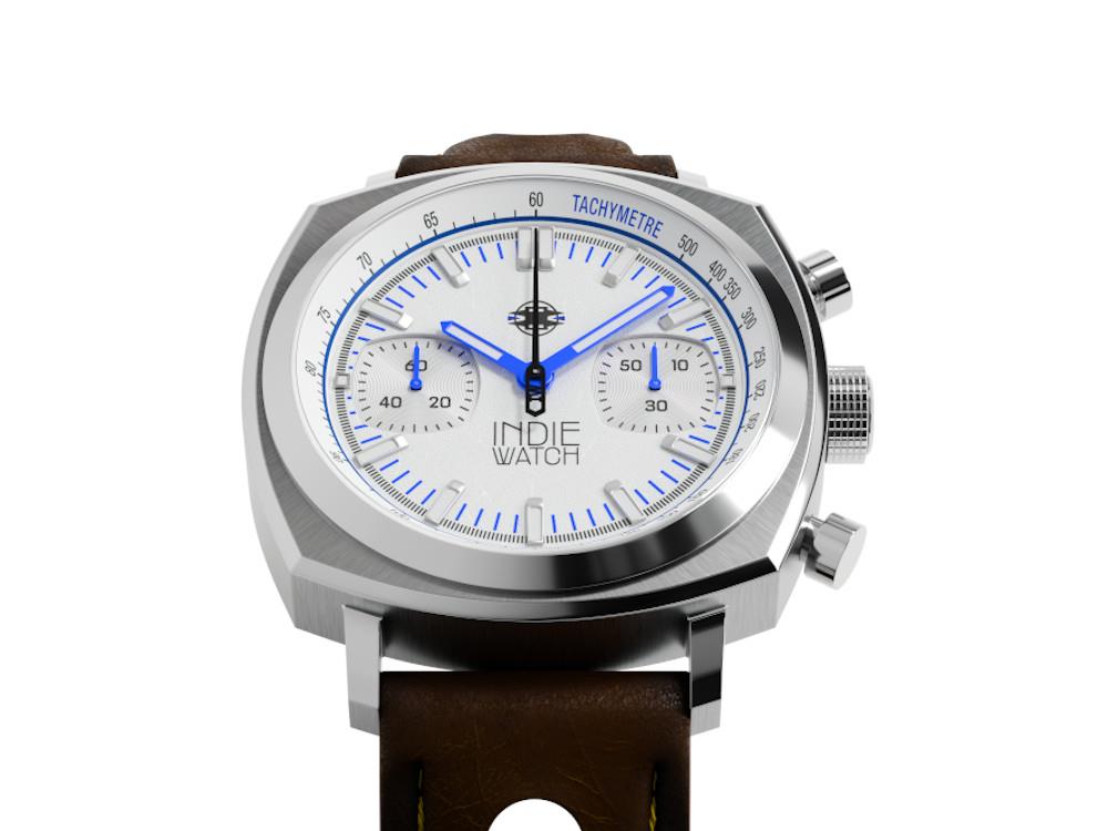 Montre à Quartz Indie Watch Strum, Blanc, 42 mm, Chronographe, 521L