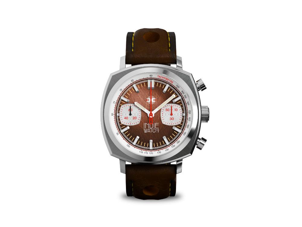 Montre à Quartz Indie Watch Strum, Marron, 42 mm, Chronographe, 521S
