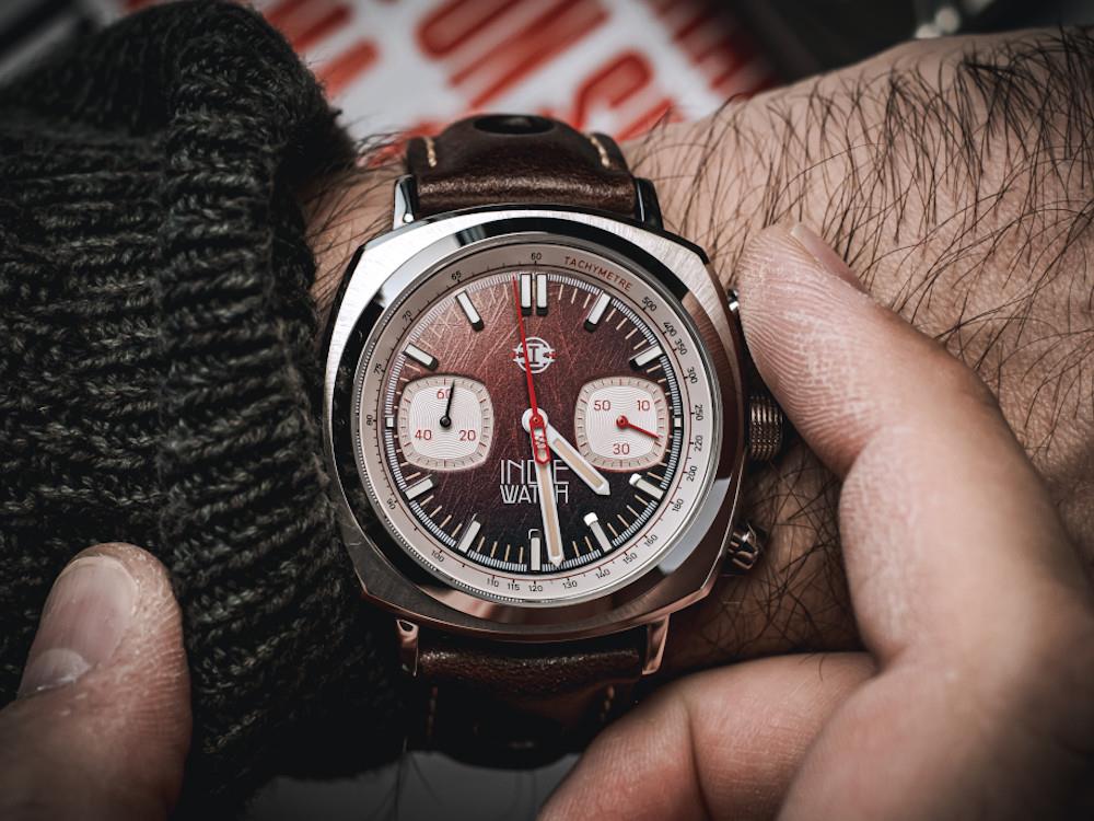 Montre à Quartz Indie Watch Strum, Marron, 42 mm, Chronographe, 521S