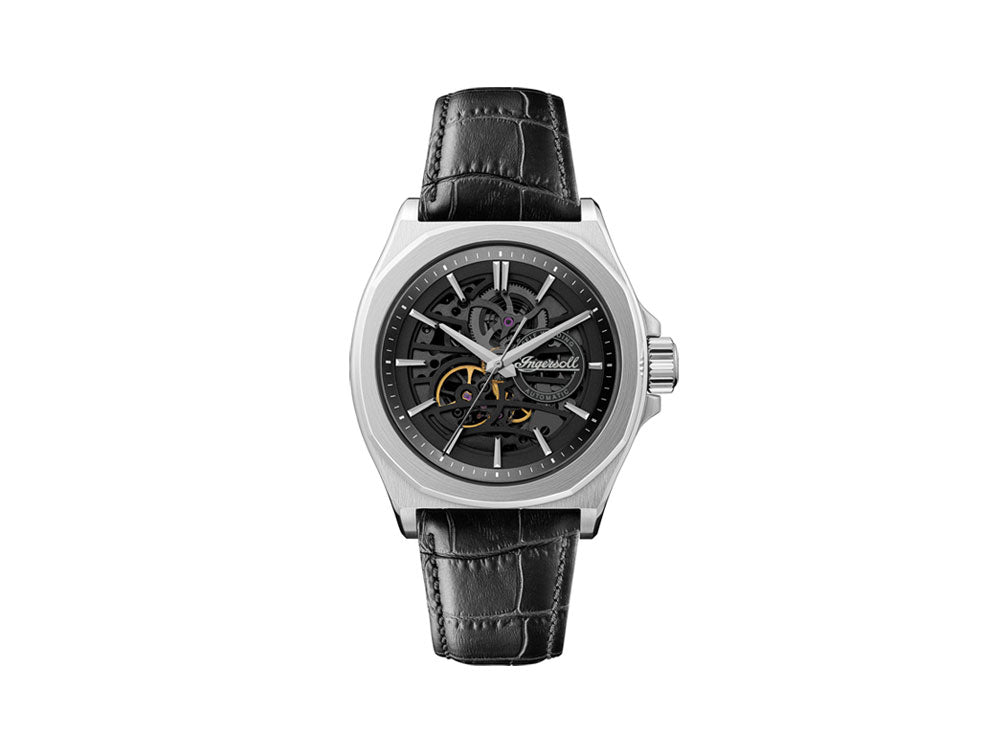 Montre Automatique Ingersoll Orville, 46 mm, Noir, Bracelet en cuir, I09302