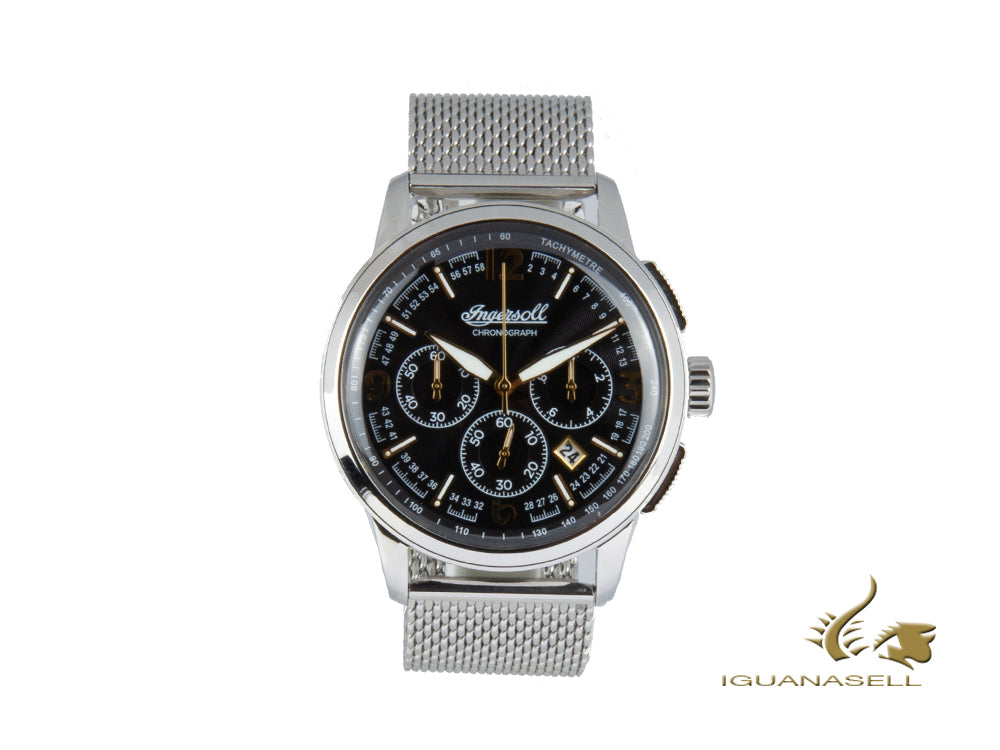 Montre à Quartz Ingersoll Regent, Chronographe, Noir, Maille milanaise, I00103