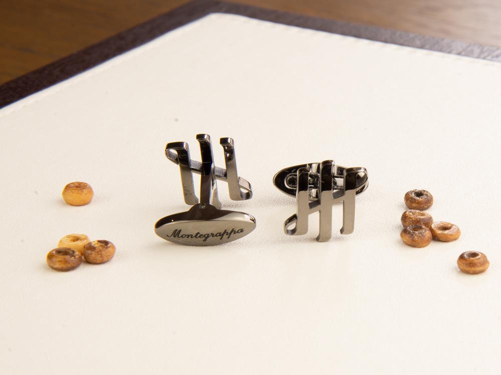 Boutons de Manchette Montegrappa Ambigram, Acier inoxidable, IP Gun Metal