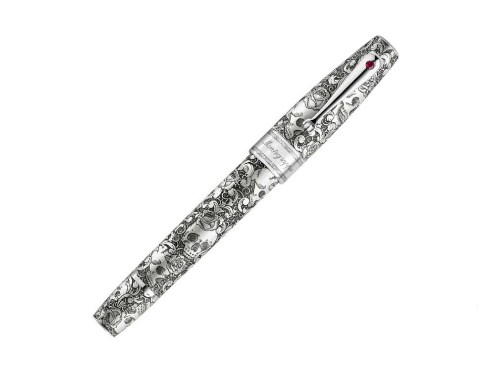 Roller Montegrappa Skulls & Roses, Argent, Edition Limitée, ISSKNRSE