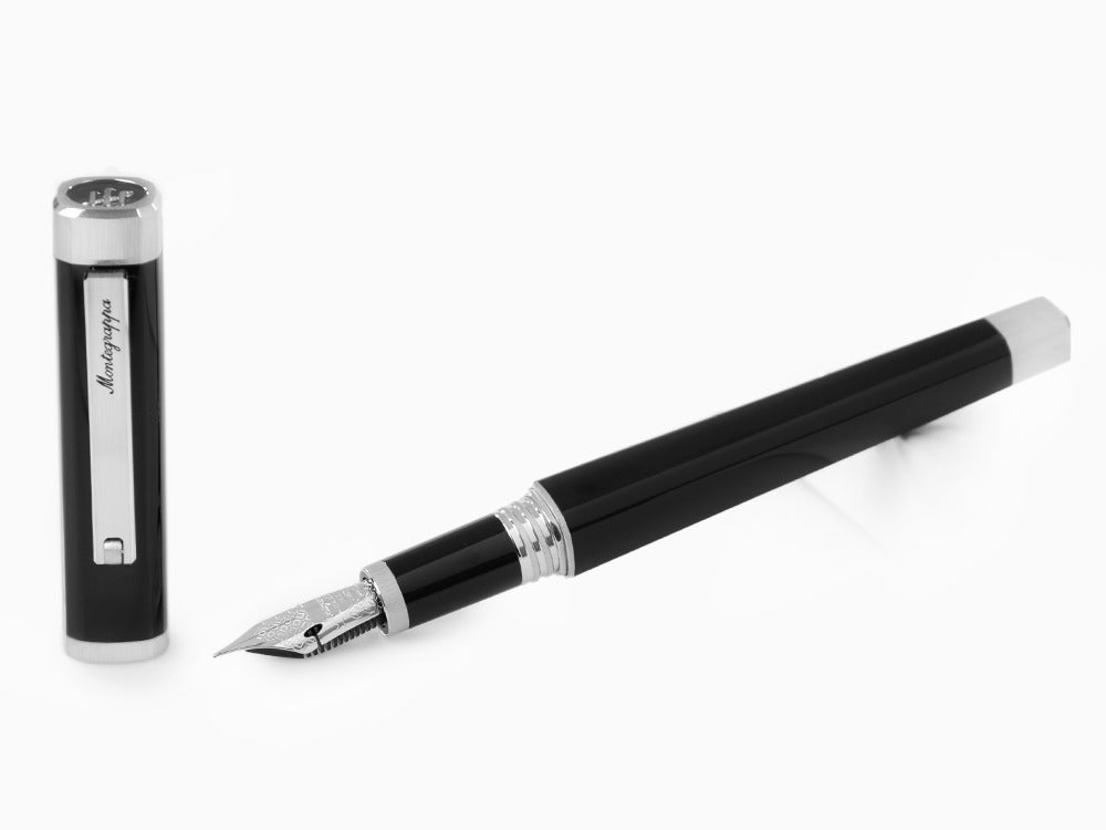 Stylo Plume Montegrappa Quattro, Palladium, Or 14k Flex, Noir, ISZ4I-XP