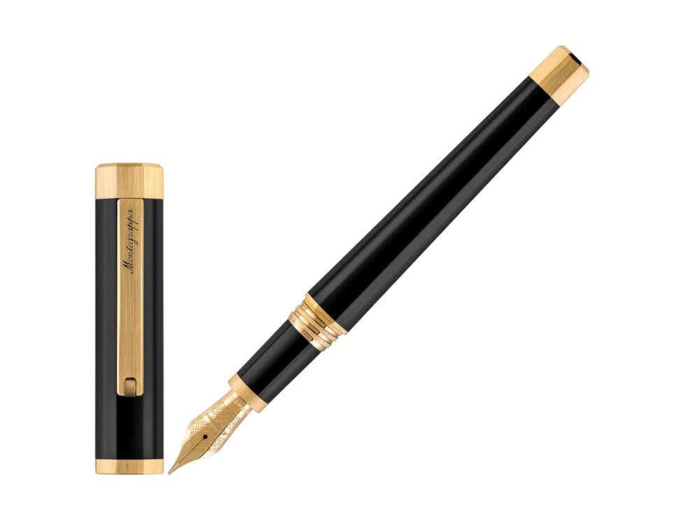 Stylo Plume Montegrappa Otto, Noir, Plaqué or, ISZ8I-8Y