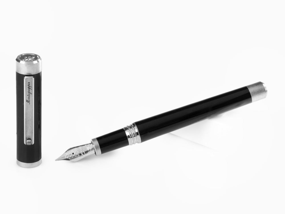Stylo Plume Montegrappa Zero, Noire, Palladium IP, Or 14K, ISZEI-4P