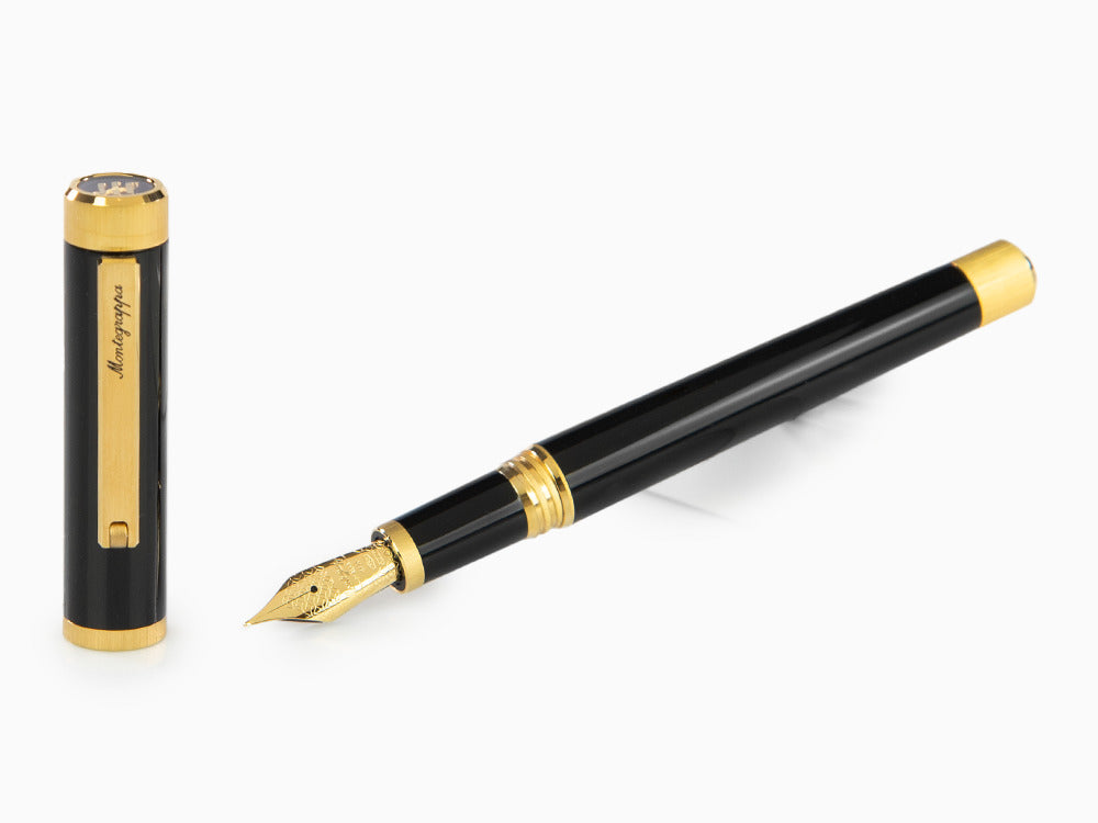 Stylo Plume Montegrappa Zero, Résine Noire, Ornements d'or, ISZEI-4Y