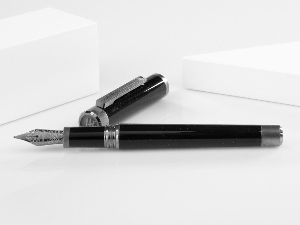Stylo Plume Montegrappa Zero, Noire, Argenttraité, Ruthenium, ISZET-BL