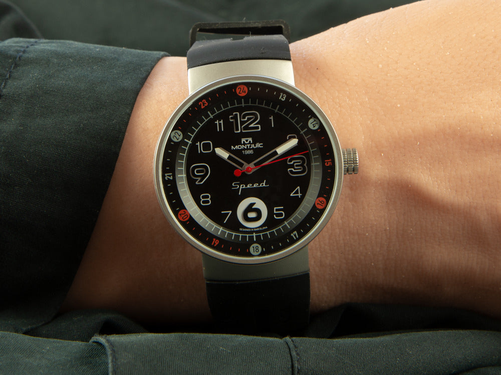 Montre à Quartz Montjuic Standard, Acier Inoxydable, Noir, 43 mm, MJ1.0101.S