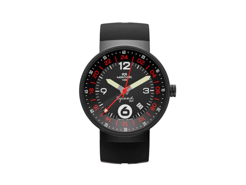 Montre Quartz Montjuic Speed GMT, Acier Inoxydable, DLC, Noir, 43mm, MJ3.0202.B