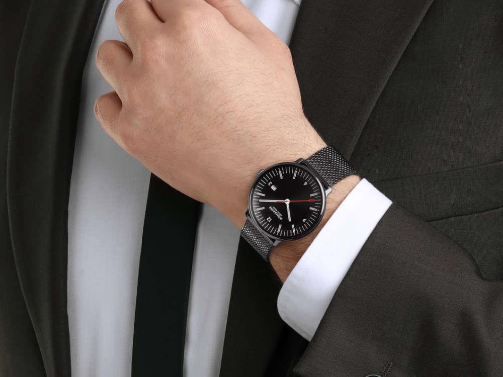 Montre à Quartz Mondaine Doppio IP Gun, Noir, 41 mm, MLE.41220.SM