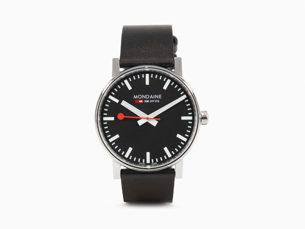 Montre à Quartz Mondaine SBB Evo, Acier poli, Noir, 43 mm MSE.43120.LB