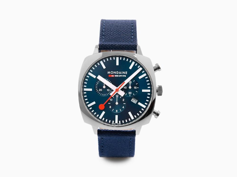 Montre à Quartz Mondaine Cushion, Bleu, 41 mm, Textile, MSL.41440.LD.SET