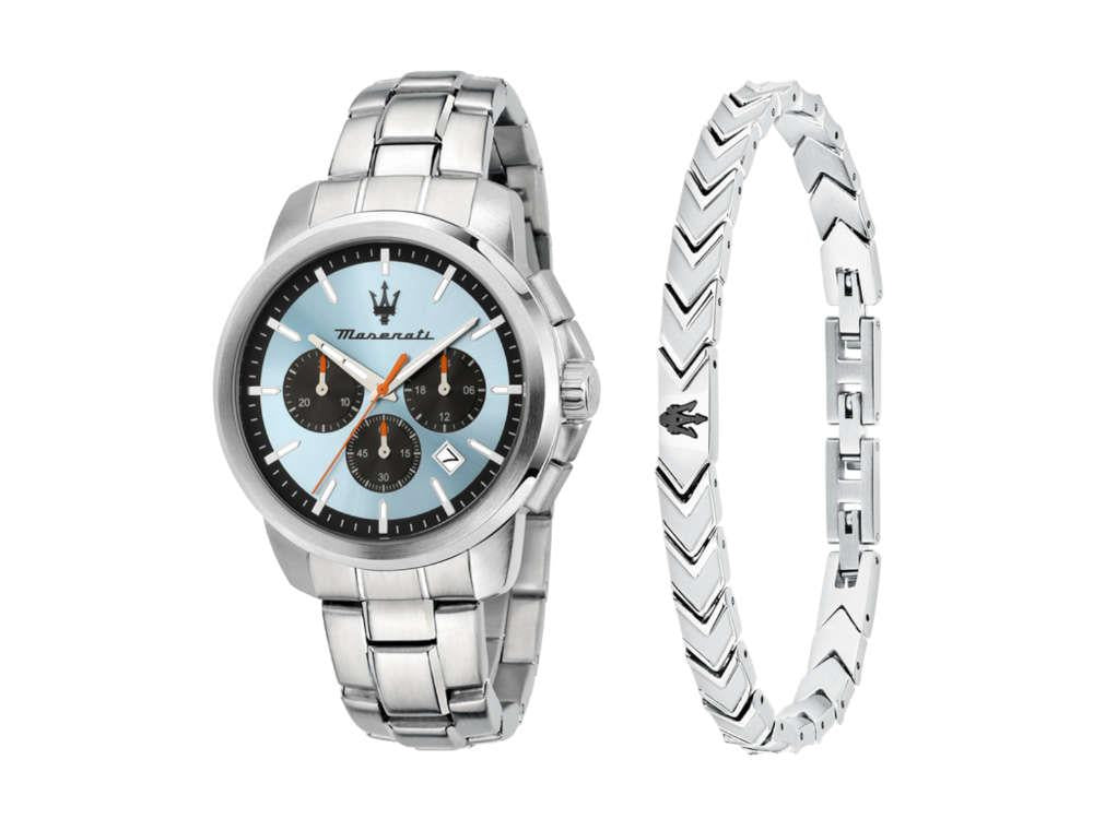 Montre à Quartz Maserati Successo, Bleu Clair, 42 mm, Verre minéral R8873621045