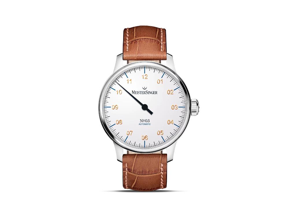 Montre Automatique Meistersinger N3, SW 200, 43 mm, Blanc, 38Heures, AM901G