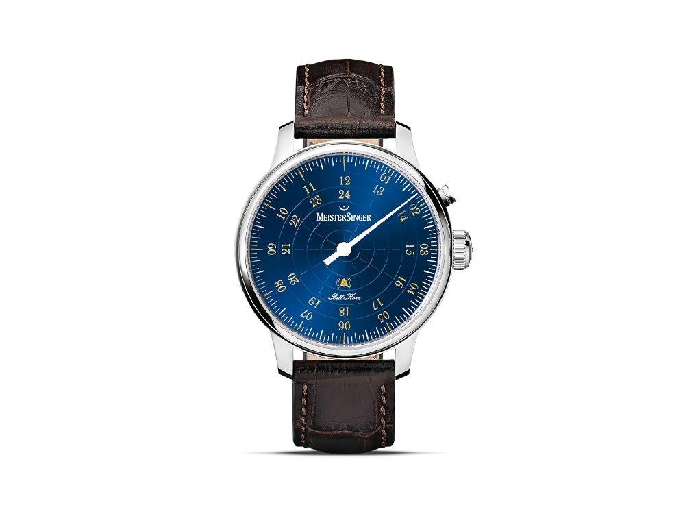 Montre Automatique Meistersinger Bell Hora, SW 200, Bleu, 43 mm, BHO918G