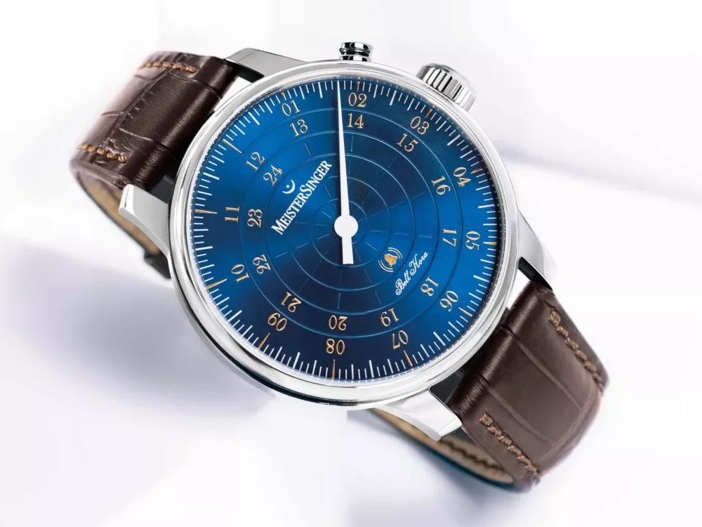 Montre Automatique Meistersinger Bell Hora, SW 200, Bleu, 43 mm, BHO918G
