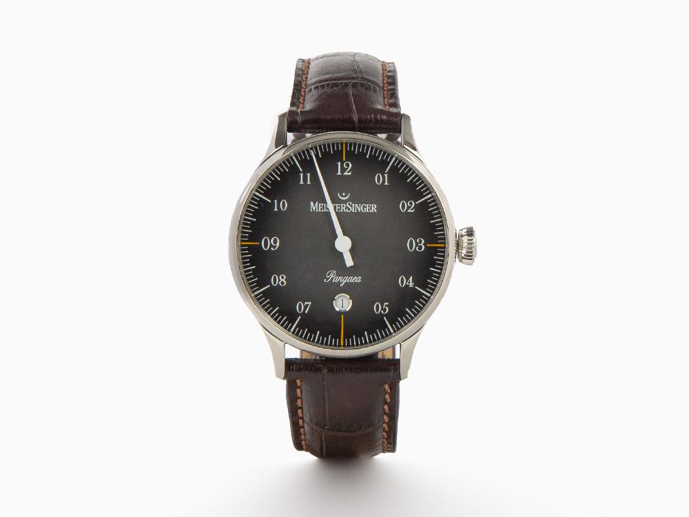 Montre Automatique Meistersinger Pangaea Date, 40 mm, Noir, Cuir, PMD907D