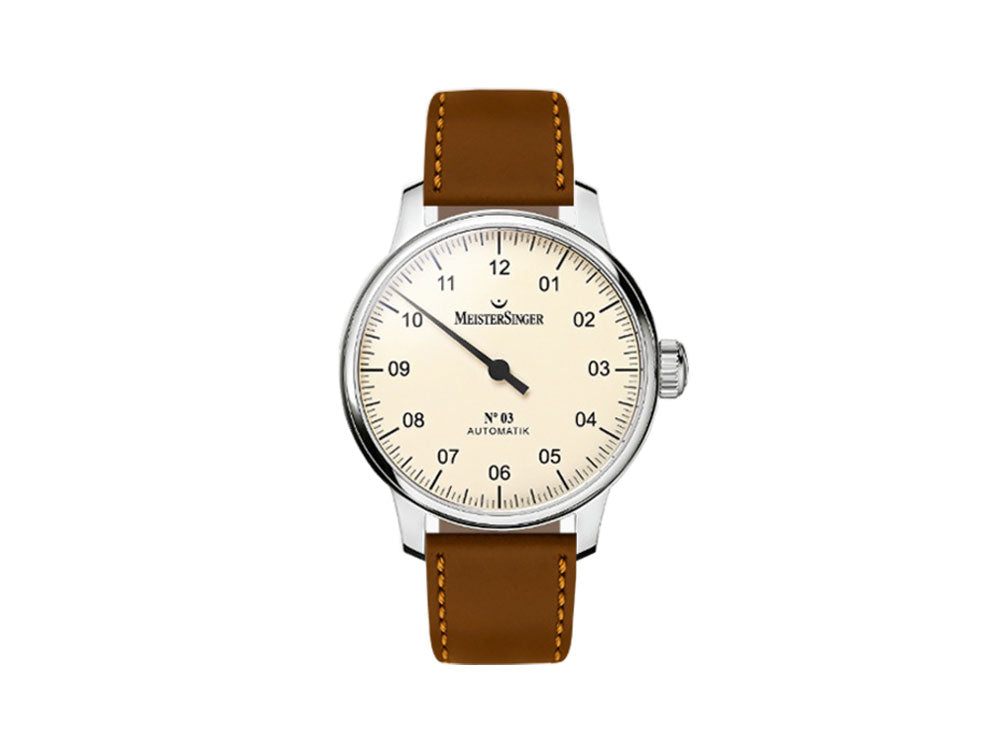 Montre Automatique Meistersinger N3, ETA 2824-2, 43mm, Crème, 38 Heures